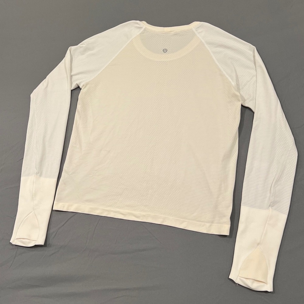 Lululemon Swiftly Tech Long Sleeve Shirt Cream White Mesh Knit Thumbholes 6